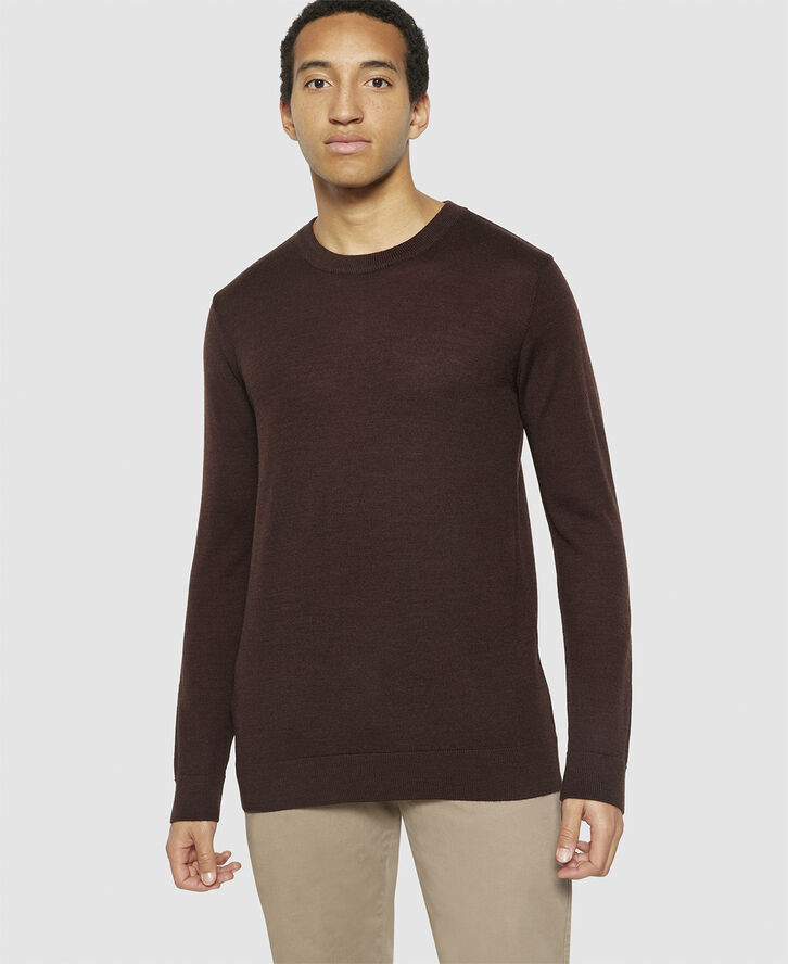 Knowledge Cotton Apparel Regular merino knit crew neck - RWS Demitasse (brown)