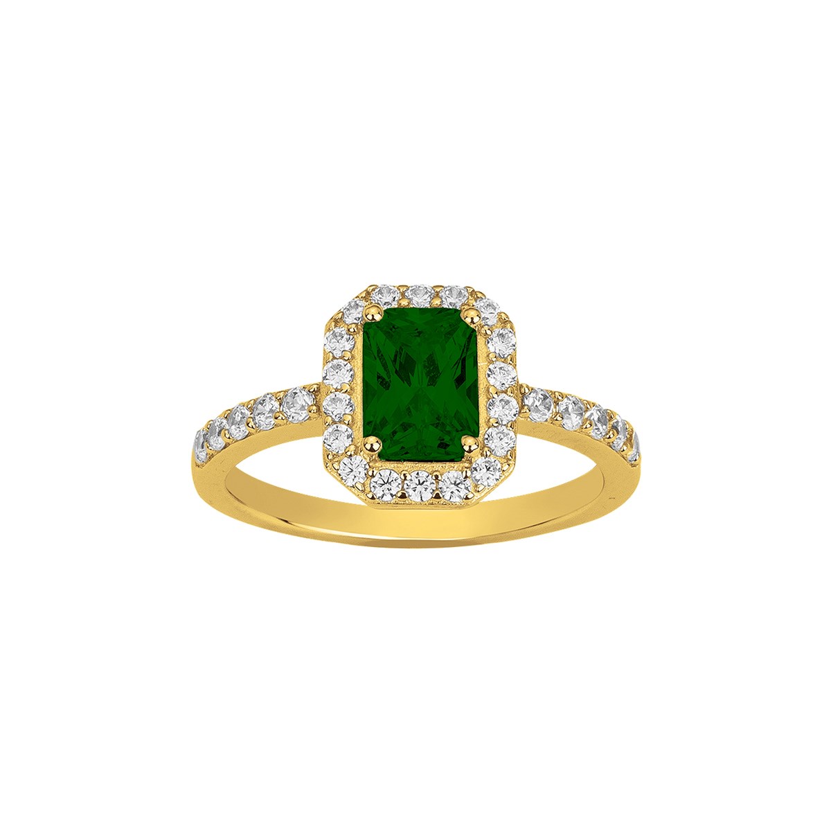 Bague en Plaqué Or avec oxyde de zirconium vert emeraude