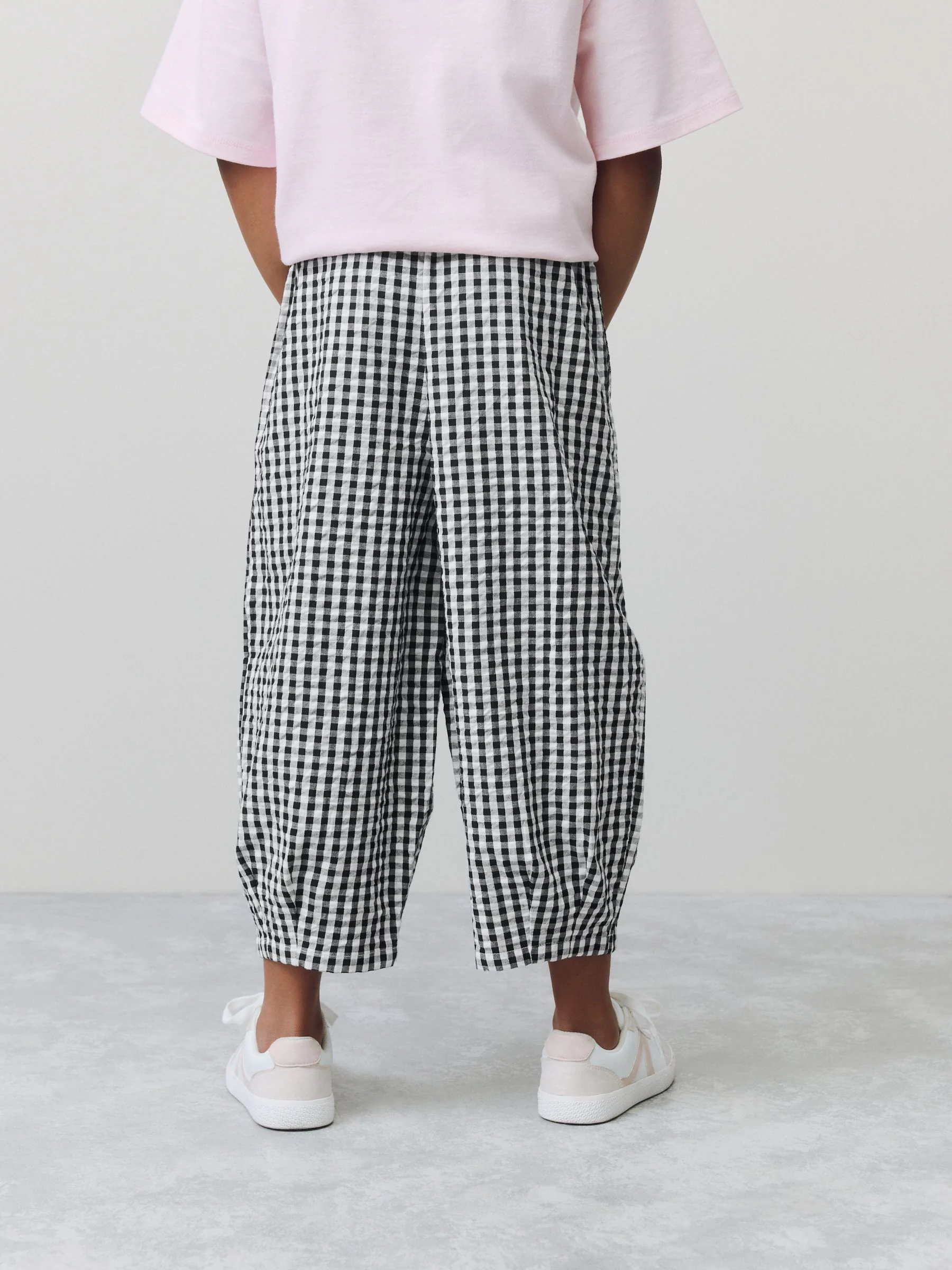 Zwarte/witte gingham-ruit - Pull-on barrelbroek (3-16jr)