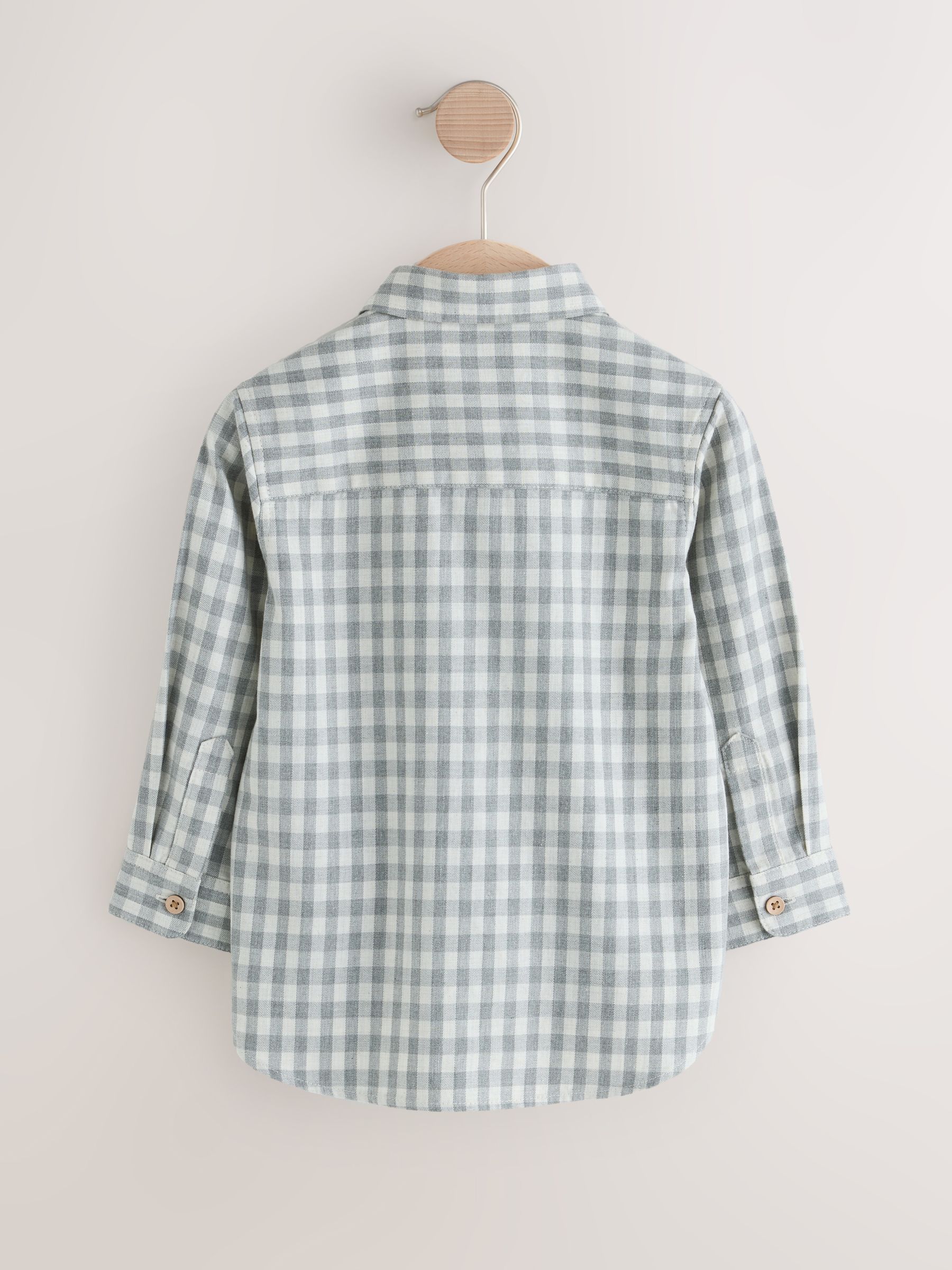 Grijs/ecru - Kerstshirt met lange mouwen, all-over borduursel en ginghamruit (3mnd-7jr)