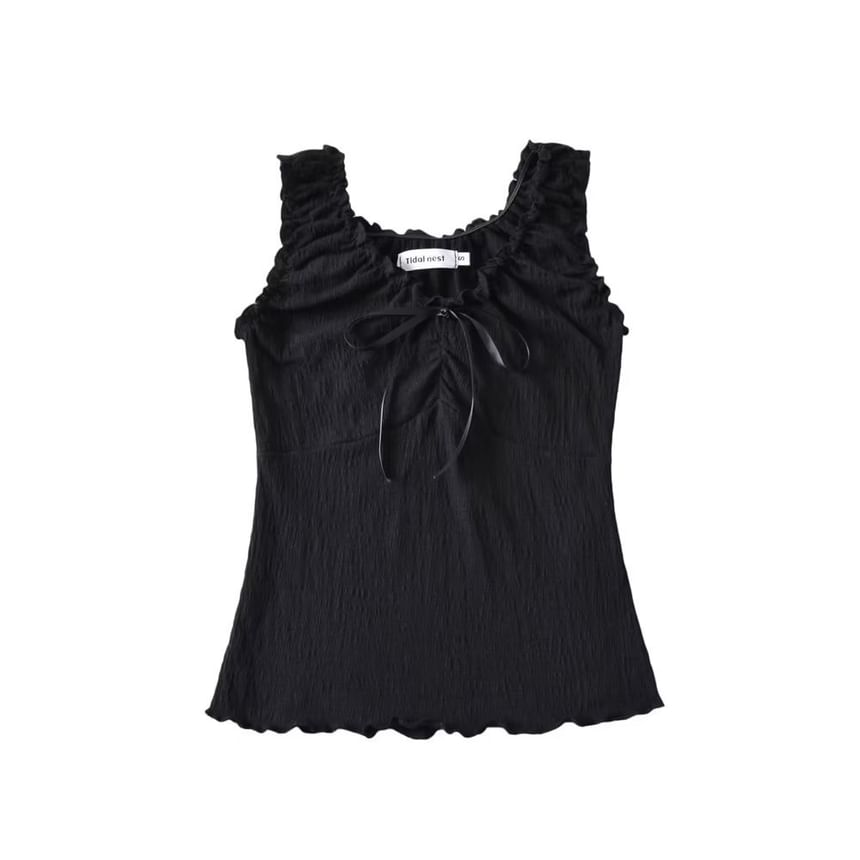 Overing - Tanktop met V-hals, gerimpelde rand en strikaccent