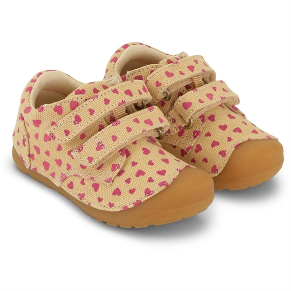 Køb Bundgaard Begyndersko Petit Strap Canvas Beige Hearts