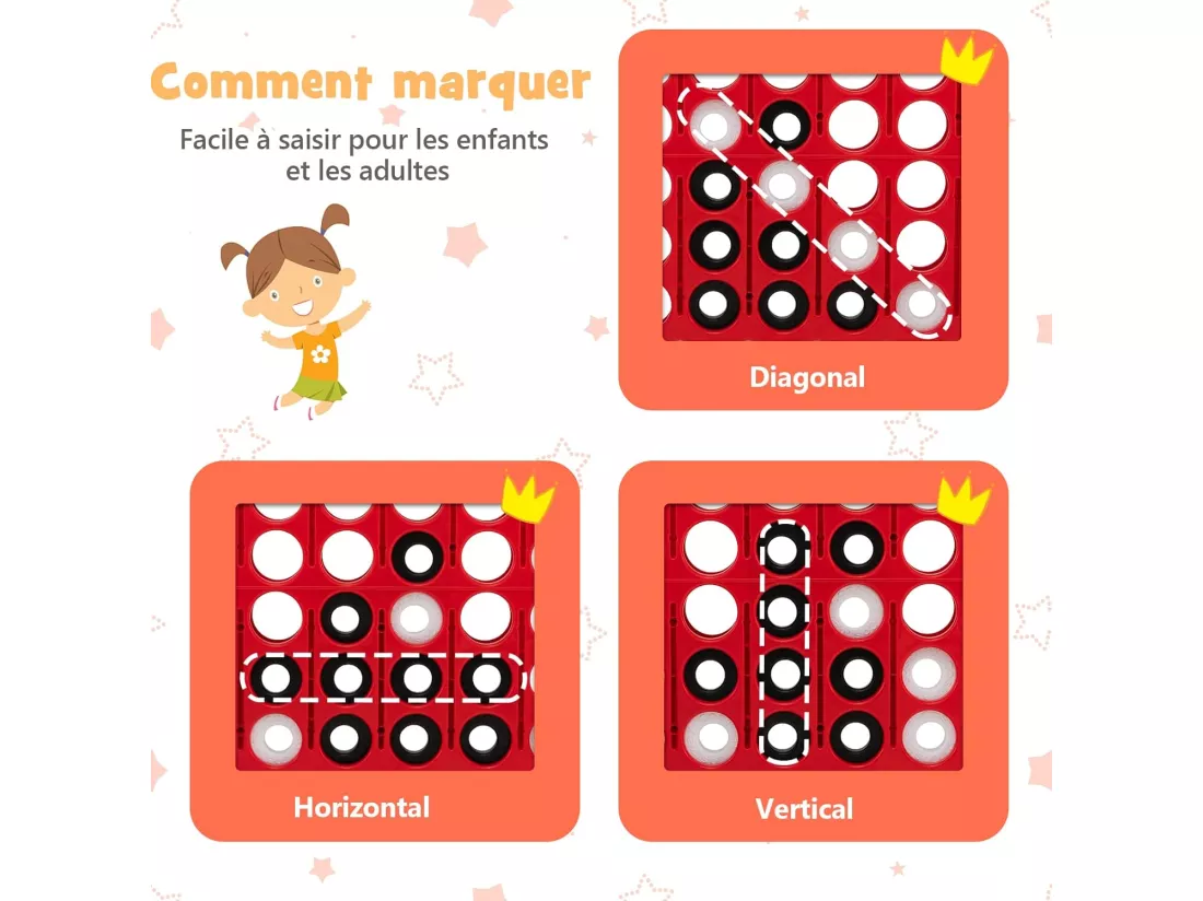 Jeux Puissance 4 Géant pour Enfants Multifonction 3 en 1 avec Cerceau de Basket-ball Jeu d’Anneaux au Côté 42 AnneauxGris