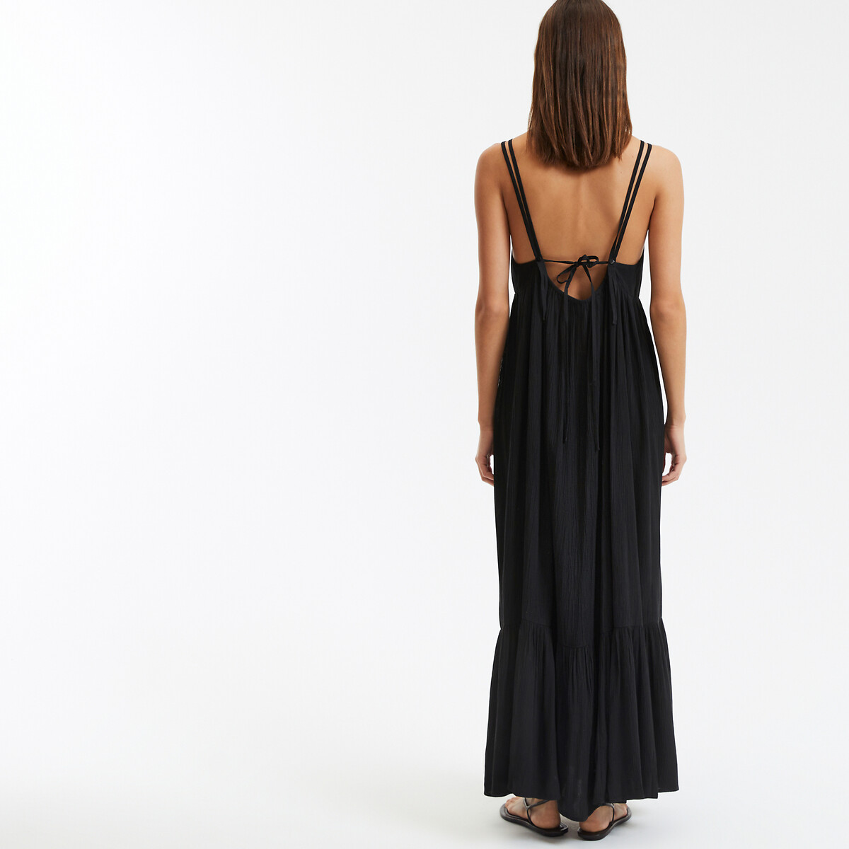 COLEÇÕES LA REDOUTE<br>Vestido longo e fluido com babados e alças finas