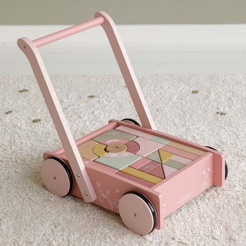 Chariot à blocs Fleurs Rose - LITTLE DUTCH