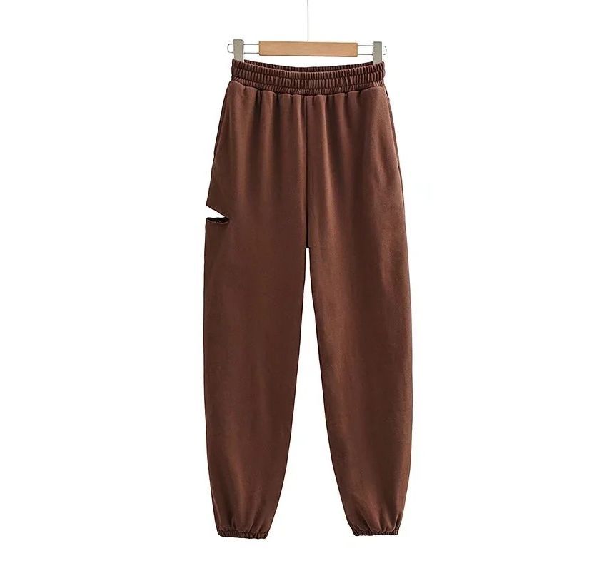 Reknovine - Hoge taille, versleten, losse, wijde joggingbroek