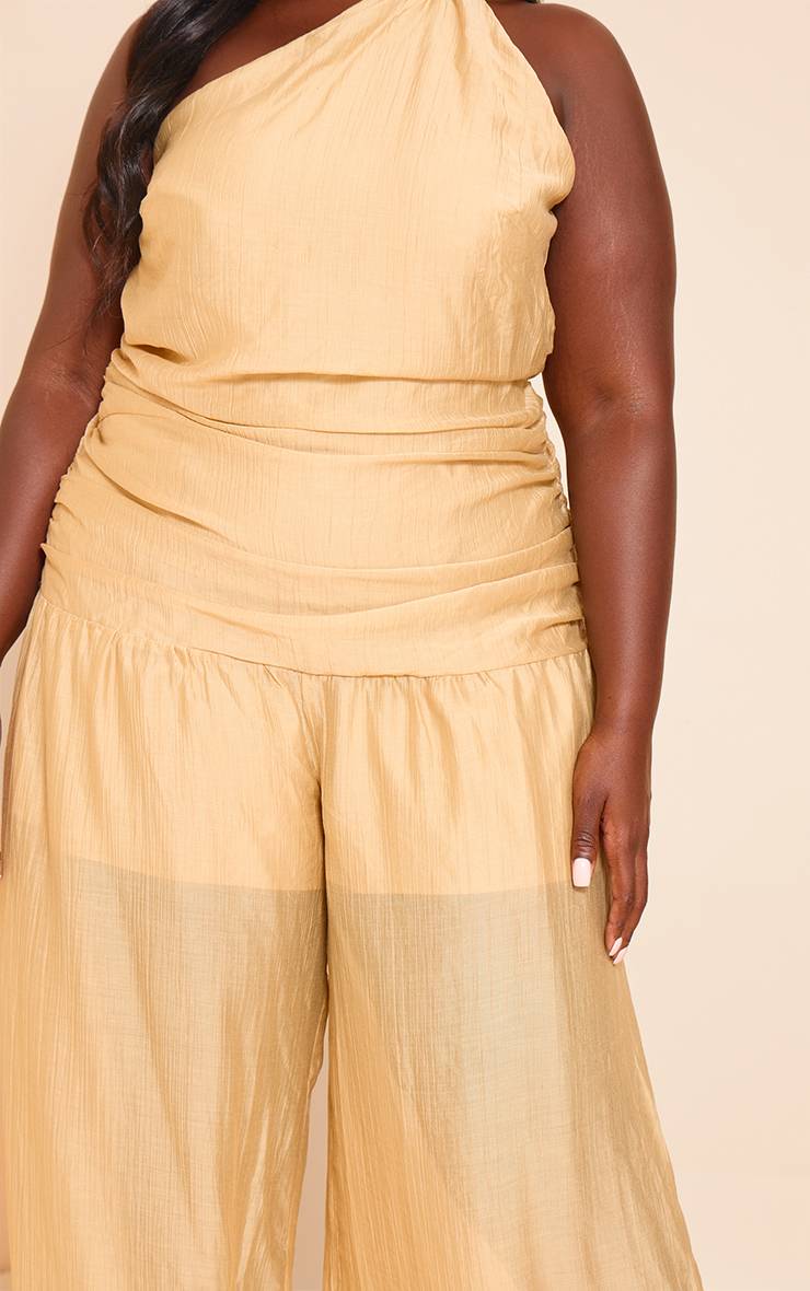 Sable Combinaison Grande Taille Texturée Asymétrique Avec Détail Foulard