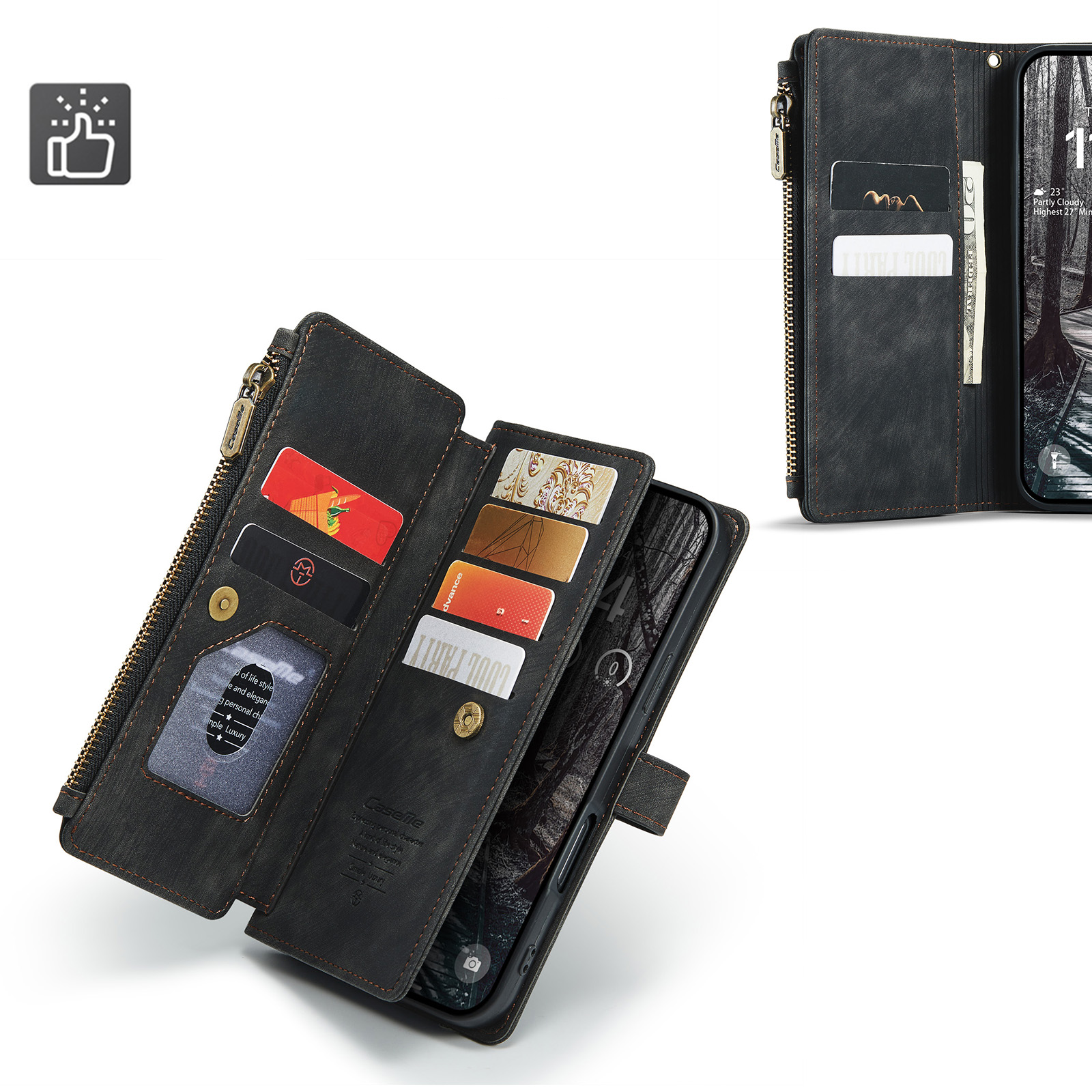 iPhone 17 Pro 2in1 Leder Tasche Karten Etui - Schwarz