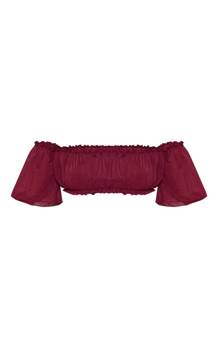 Rouge Vin Brassière Bardot En Mousseline Stretch