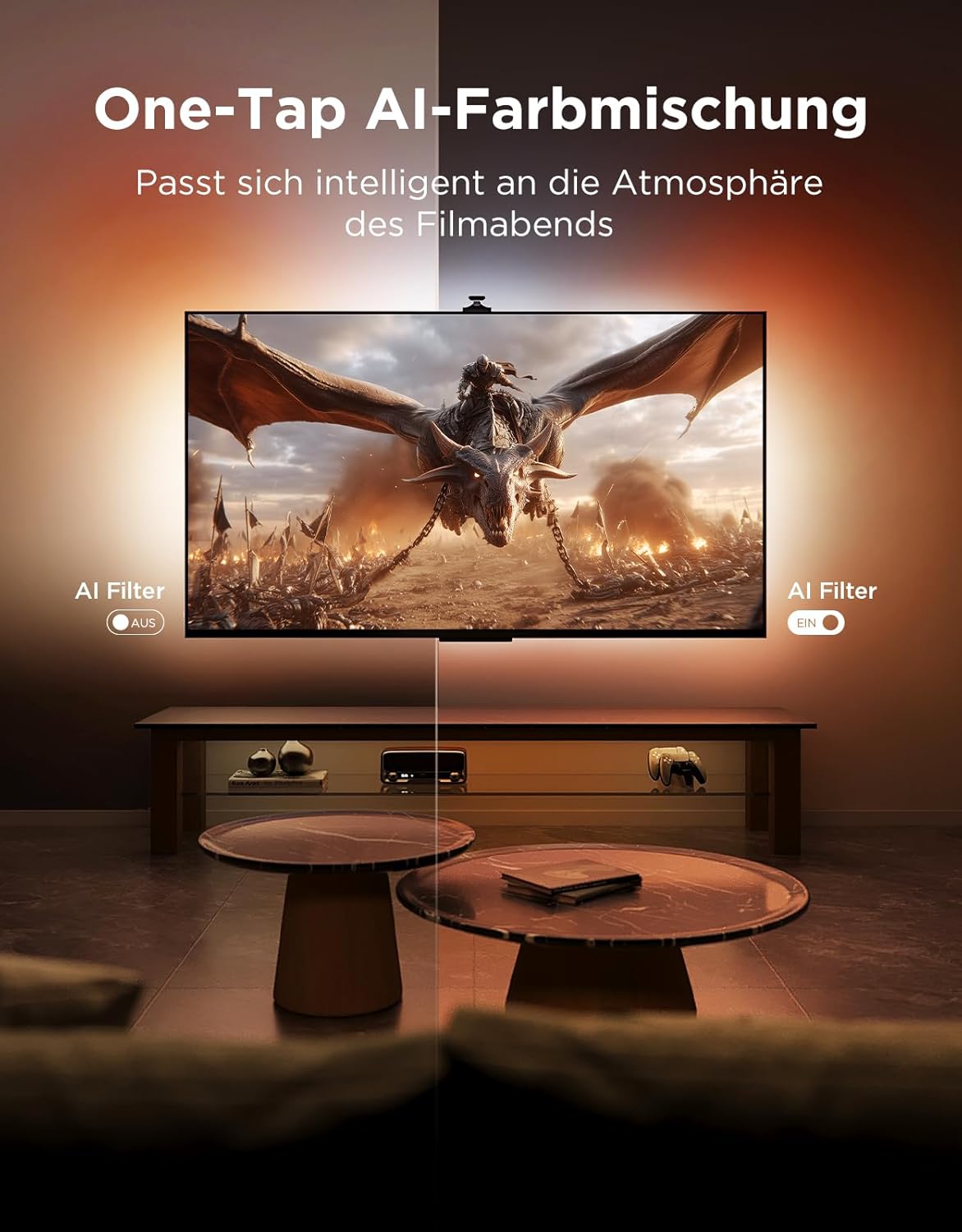 Govee TV Hintergrundbeleuchtung 3 Pro mit HDR-Dreifachkamera, 3,6M 5 in 1 RGBWWIC TV LED Streifen für 55–65 Zoll TVs, 75 LEDs/M, Unterstützt AI-Filter, Sprach- & APP-Steuerung DreamView Sync