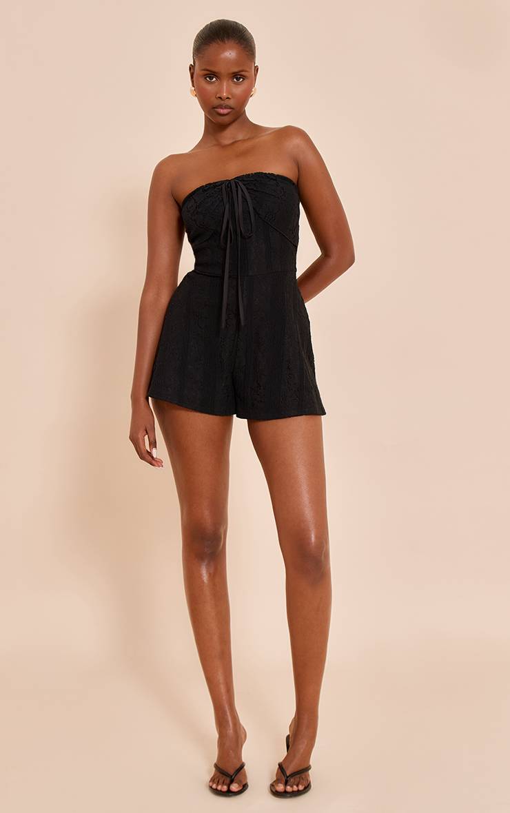 Noir Combi-short En Dentelle À Col Rabattu