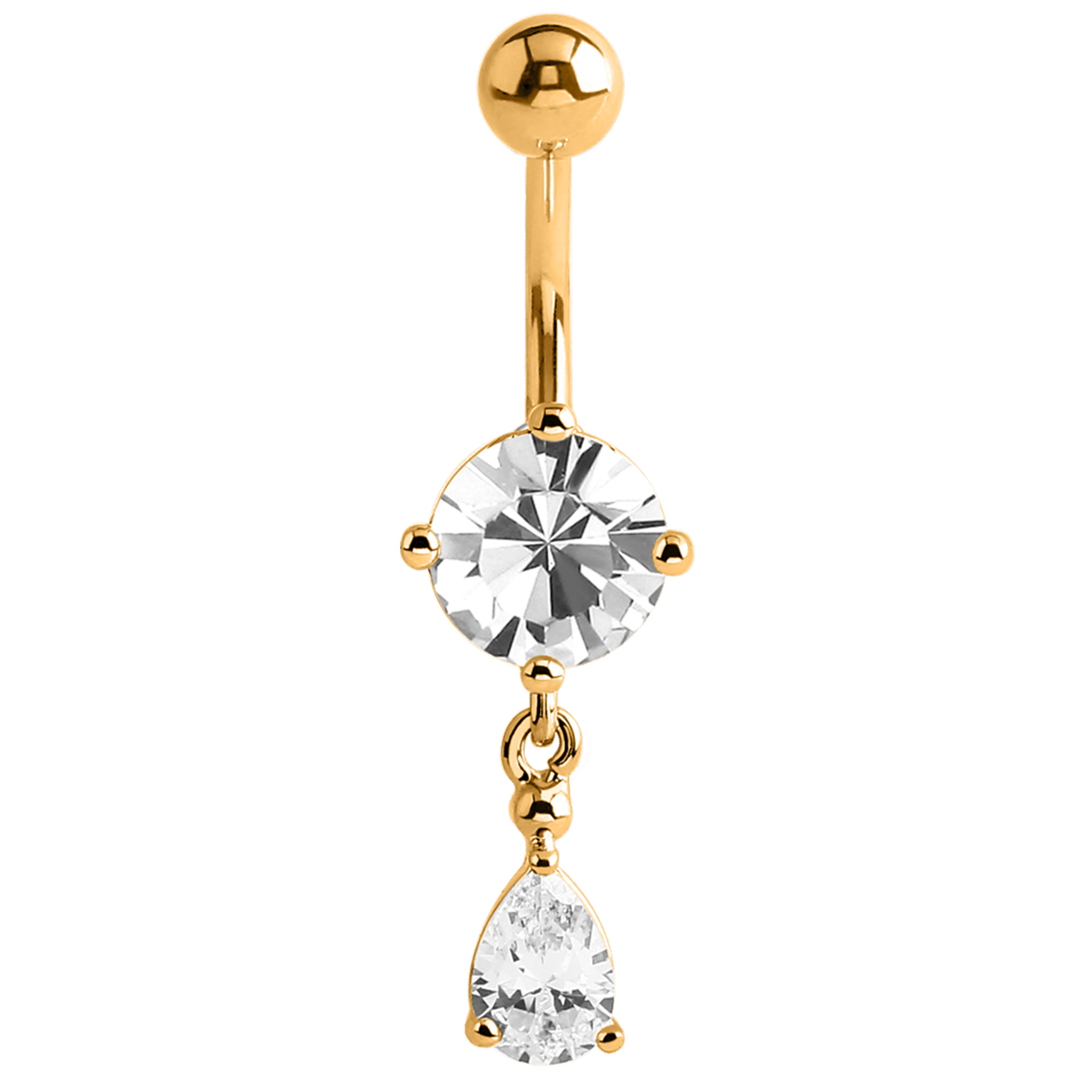 Stalen navelpiercing goldplated druppel kristal