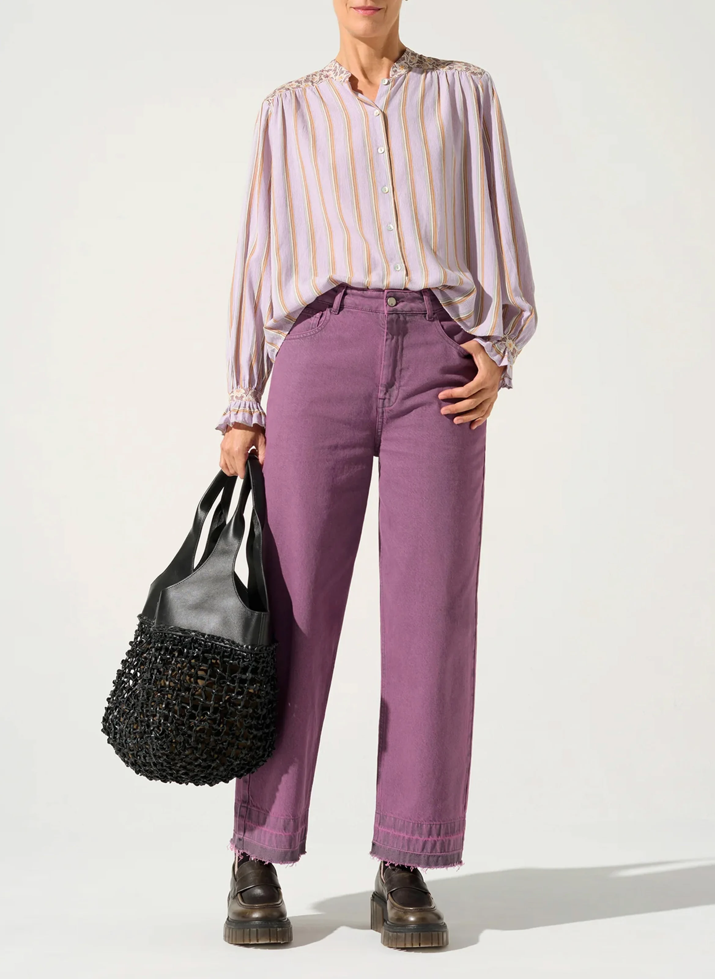 Blouse col rond en coton | Violet
