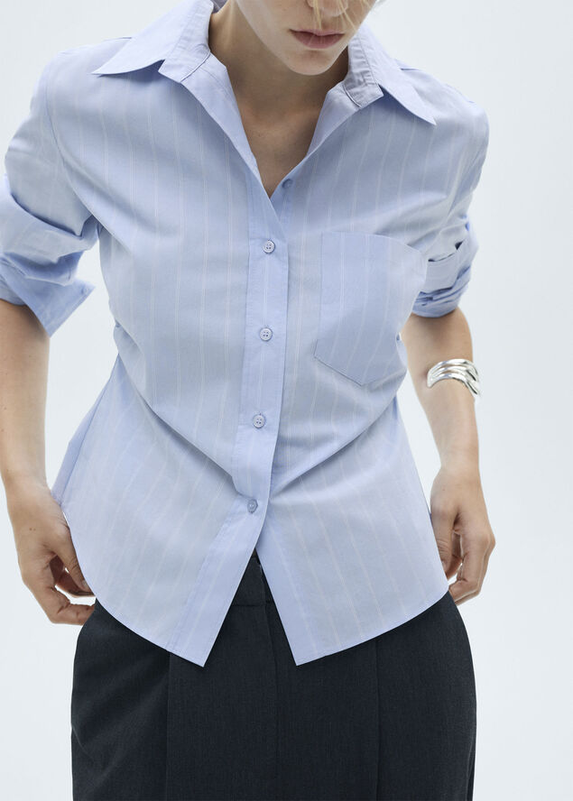 MANGO Gathered details cotton shirt Lt-pastel blue
