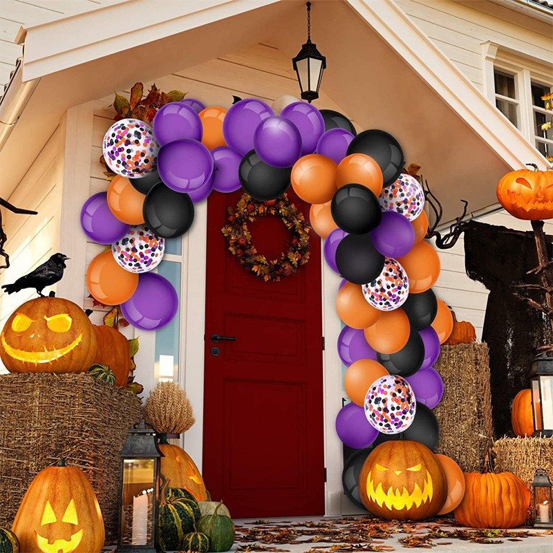 (129-tlg. Set) Halloween Luftballons Party Dekoration Latex Ballons - Orange / Violett / Schwarz