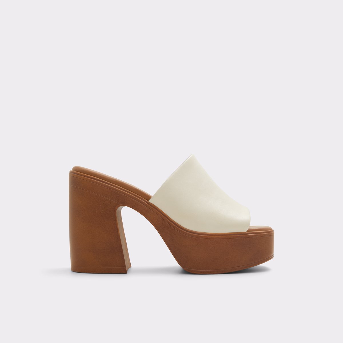 Maysee White Leather Smooth Women Mule Shoes