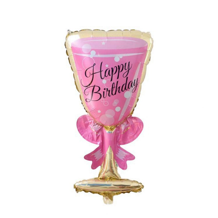 (88x48cm) Party Ballon Folien Luftballon Deko Happy Birthday Champagner Glas - Gold / Pink