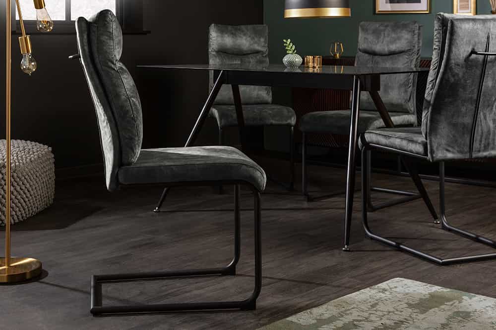 Moderner Freischwinger Stuhl COMFORT grün Samt mit Komfortgriff