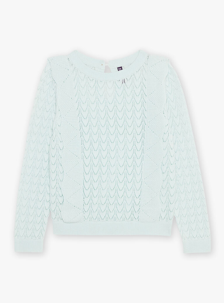 Pull bleu vert à volants