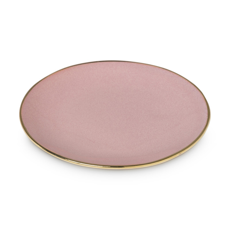 Gebaksbordje met gouden rand - roze - ø15 cm