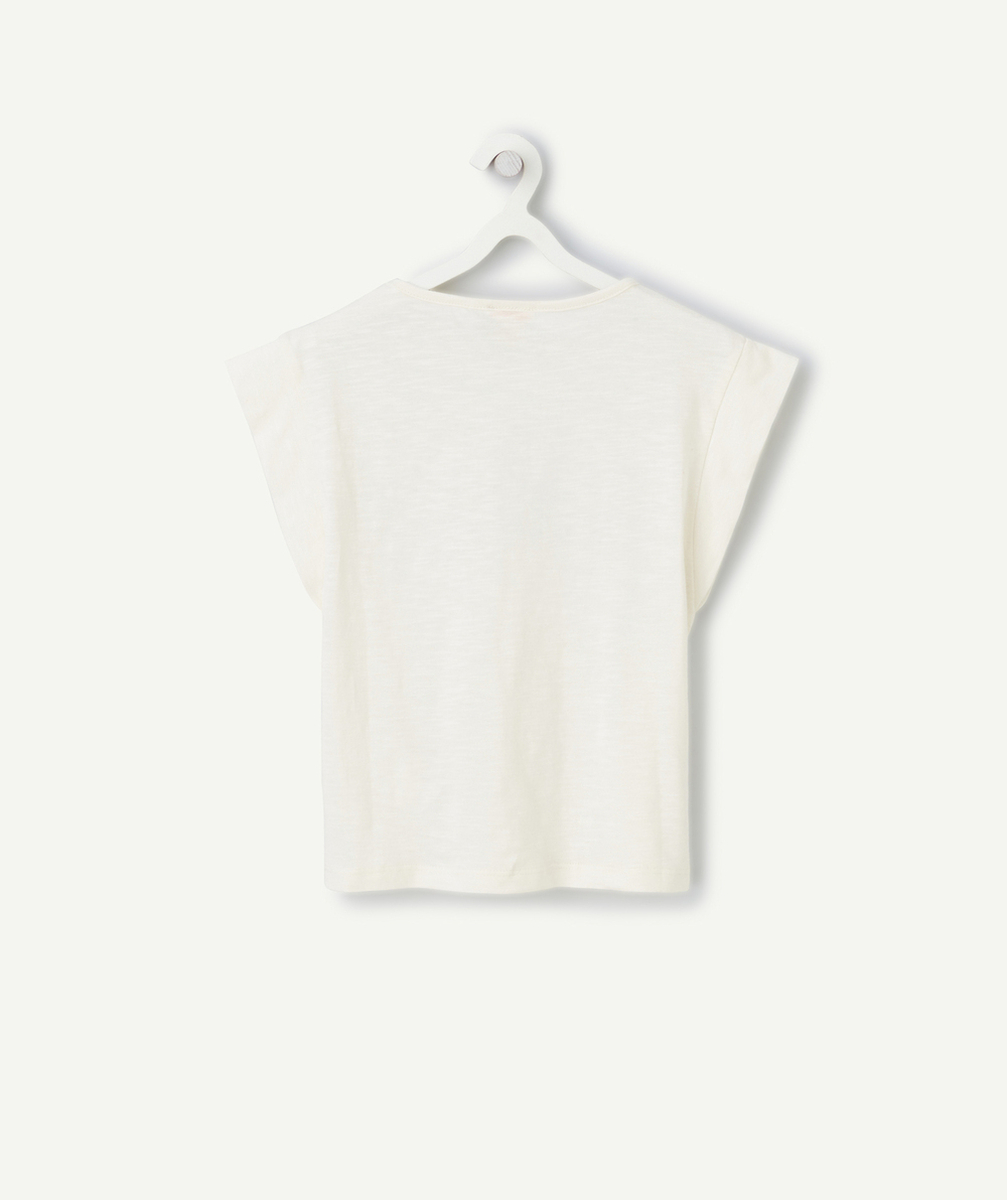 t-shirt manches courtes fille en coton bio blanc avec crochet
