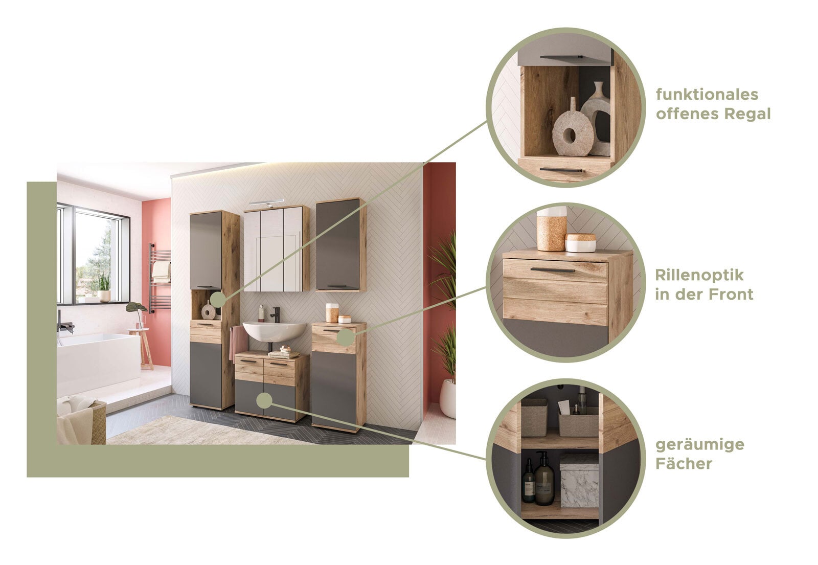 Spiegelschrank Mason Nox Oak Nachbildung