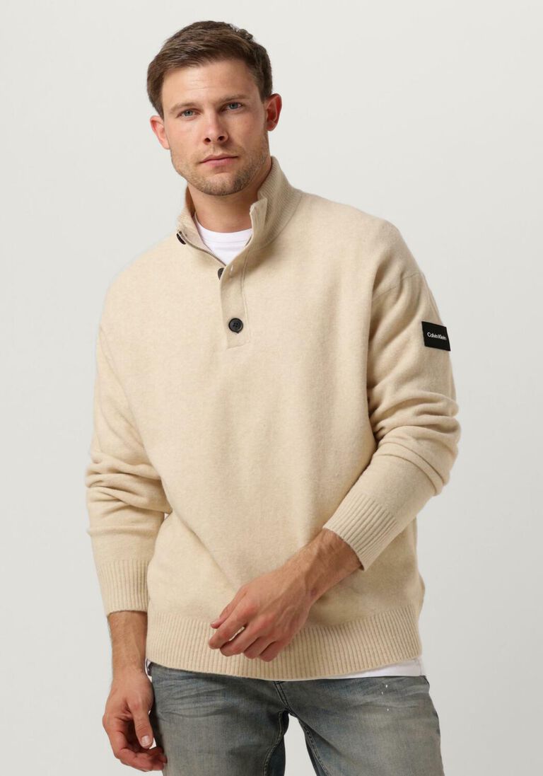 CALVIN KLEIN beige calvin klein trui lycra blend button quarter zip