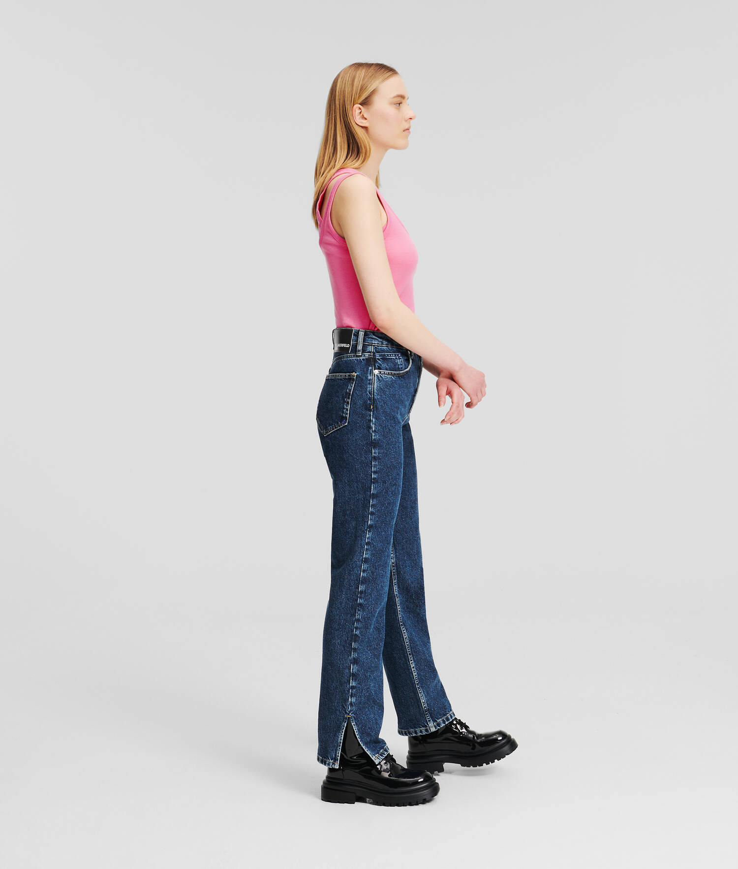 JEAN DROIT TAILLE HAUTE À OURLET FENDU KLJ