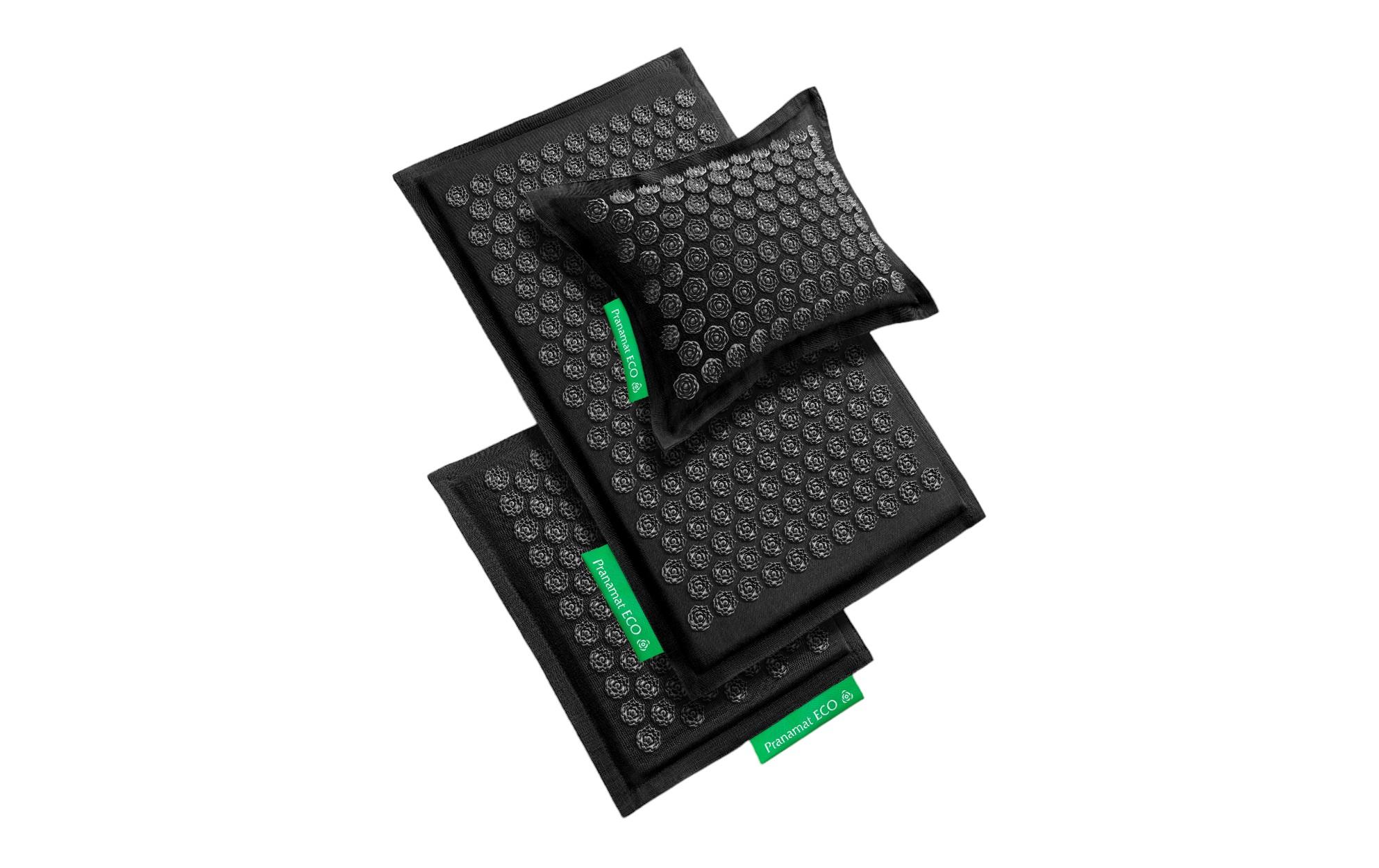 ECO Massage Set – Matte + Kissen + Minimatte schwarz<br>Handgefertigtes Ganzkörper-Wellness-Set aus natürlichen Materialien
