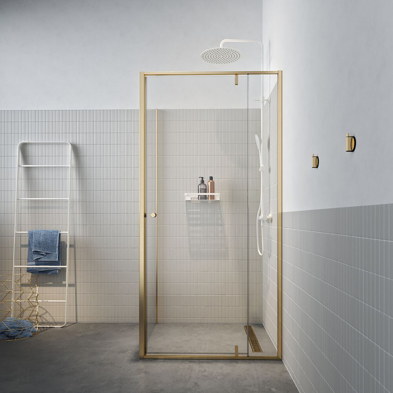 Sealskin Contour draaideur met zijwand 6 mm helder veiligheidsglas met antikalklaag goud 100x100x200 cm