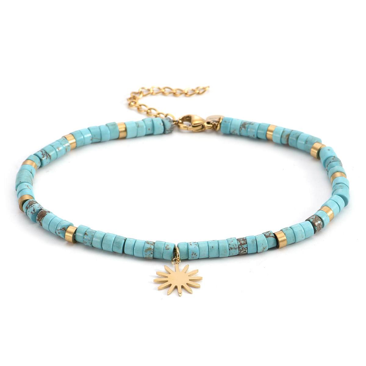 Sixty Stones - 60 - Chaîne De Cheville Dorée Perles Heishi Turquoise Soleil - 25 X 0,4 Cm-