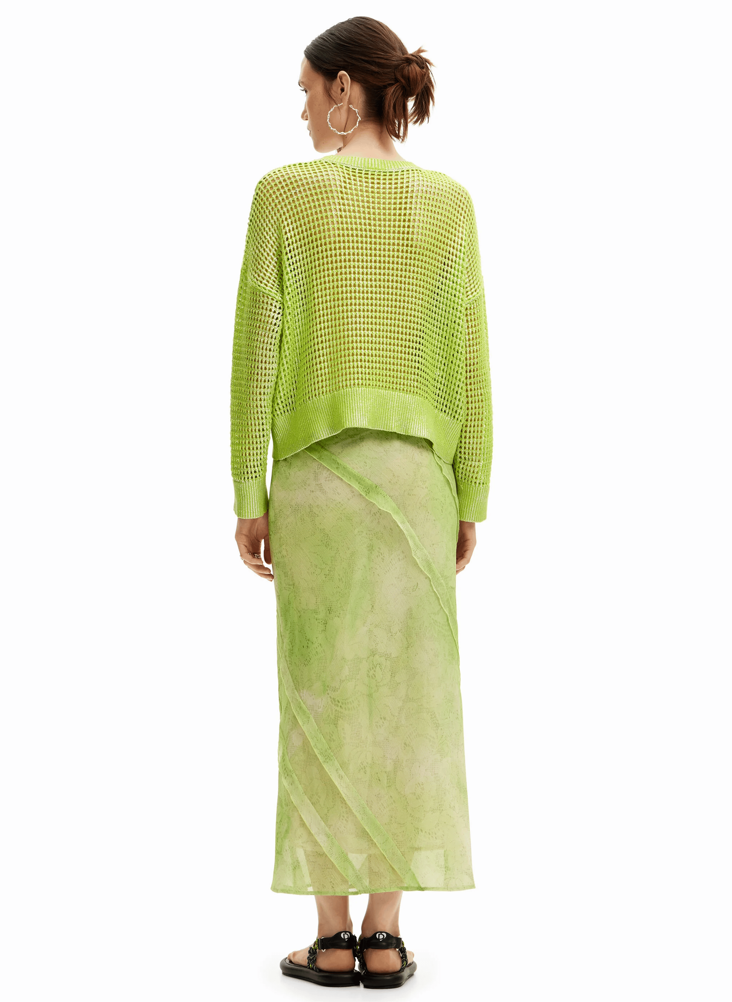 Pull droit en maille texturée | Vert