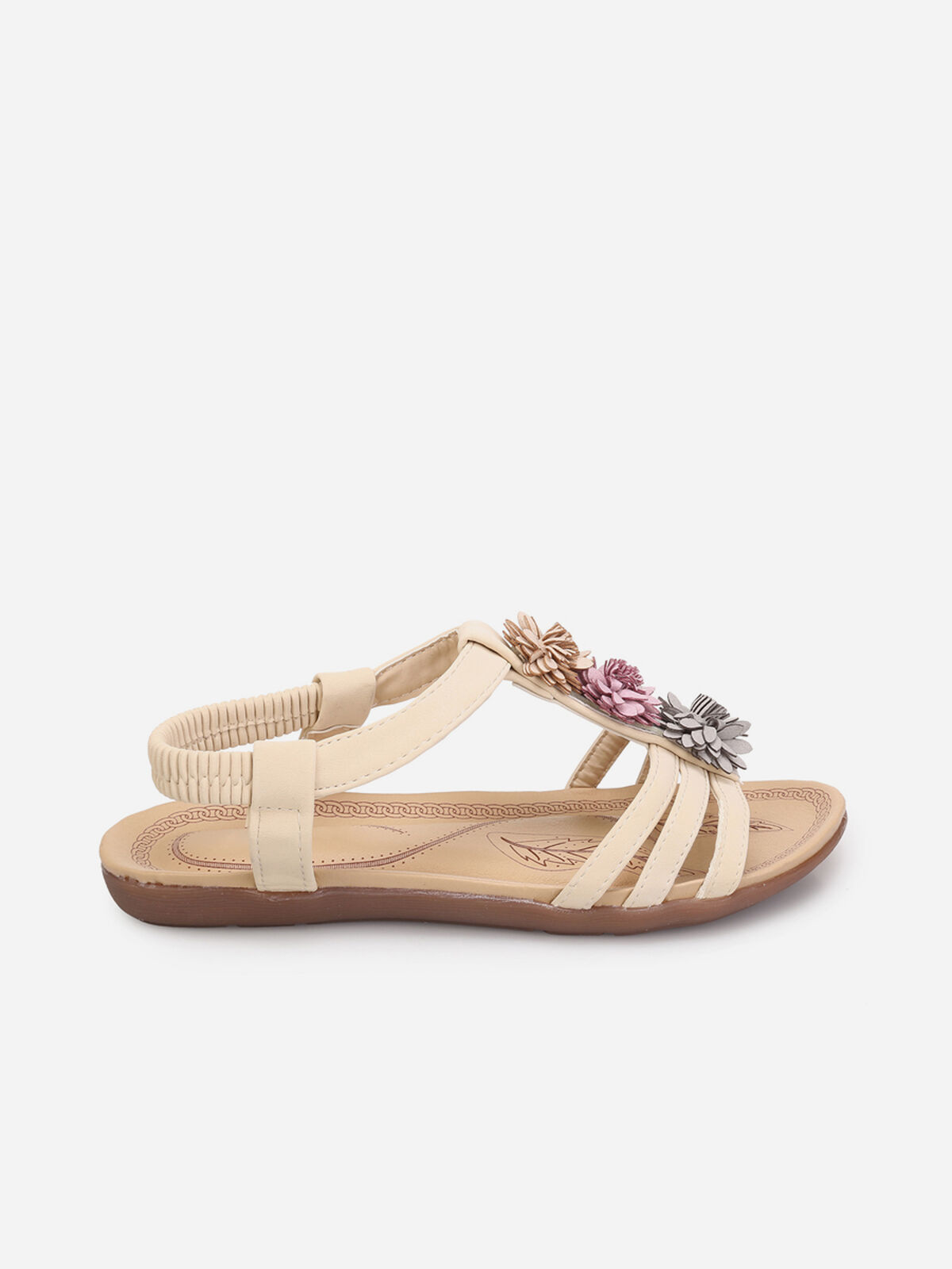 Sandales avec fleurs tricolores- Beige