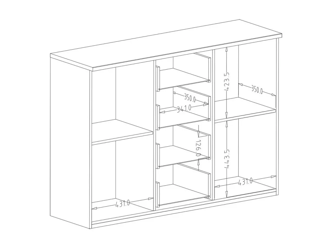 Commode design 2 portes et 4 tiroirs – 130 cm – Chêne foncé et noir – Collection FOX
