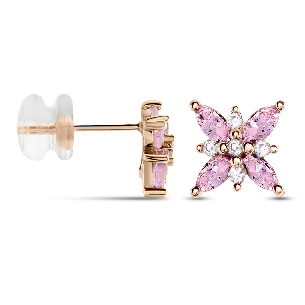 Boucles D'oreilles Puces Anabele Or Rose Amethyste Oxyde