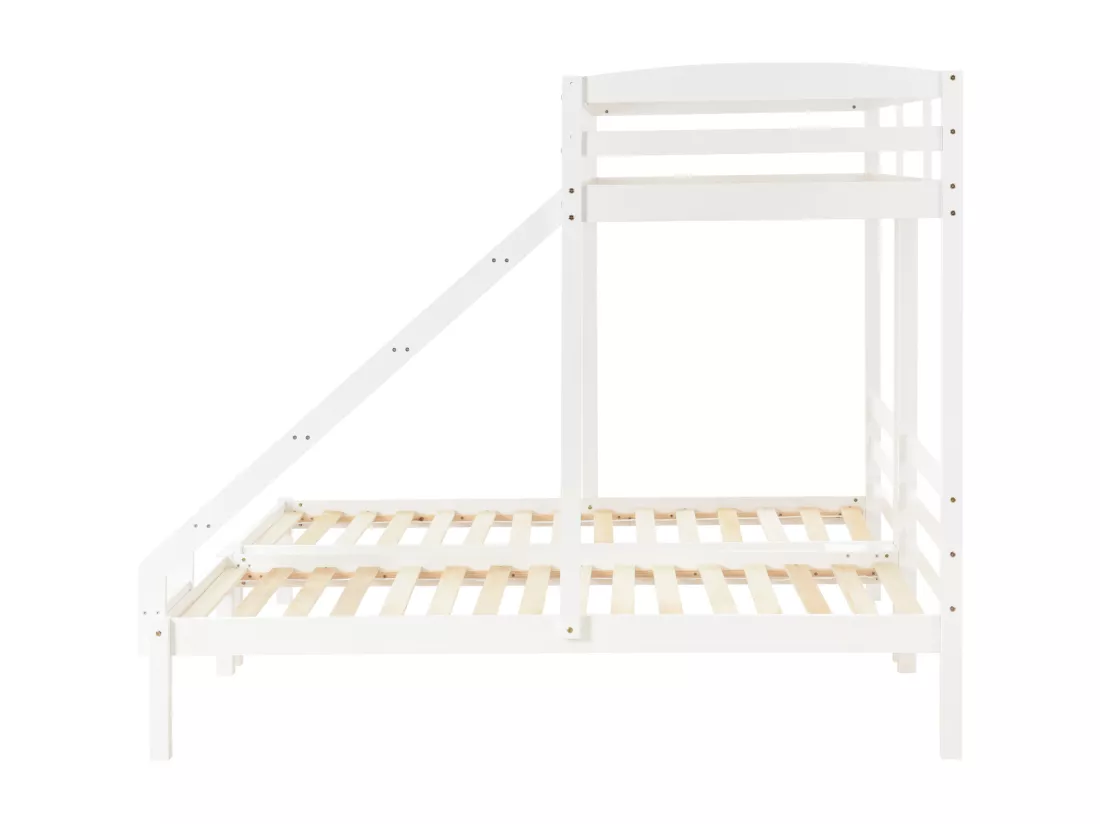 Lit superposé 90 x 200cm Lit triple - avec échelle latérale, sommier à lattes en pin, pour 3 personnes - Blanc