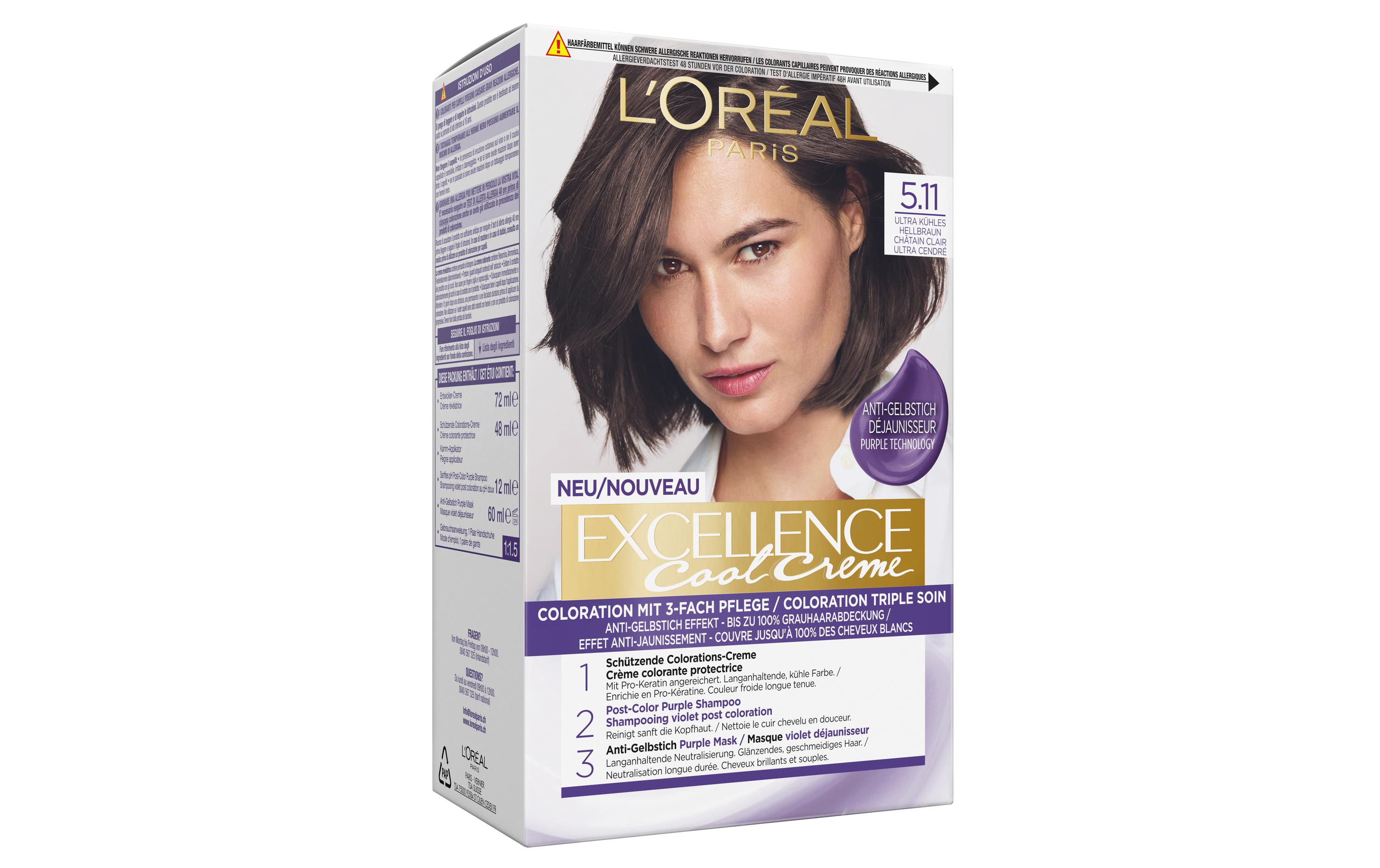 Haarcoloration Cool Crème 5.11 Ultra Kühles HellbraunDauerhafte Haarfarbe mit bis zu 100% Grauhaarabdeckung
