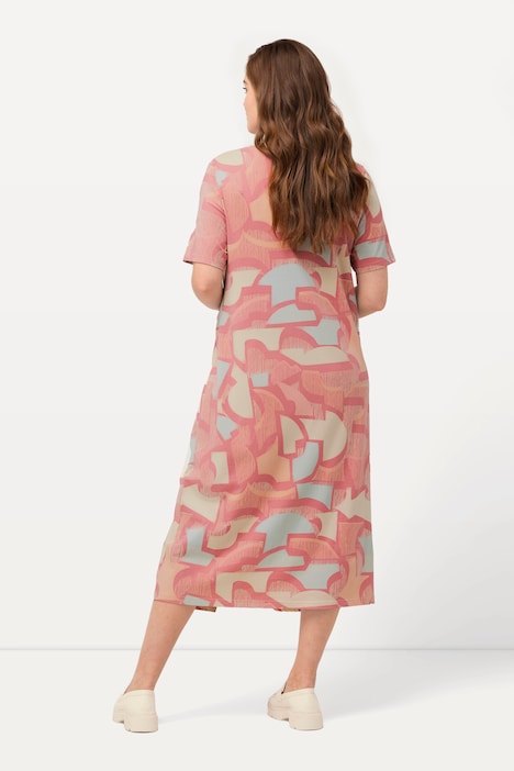 Maxikleid, Raffband, V-Ausschnitt, Halbarm, Biobaumwolle