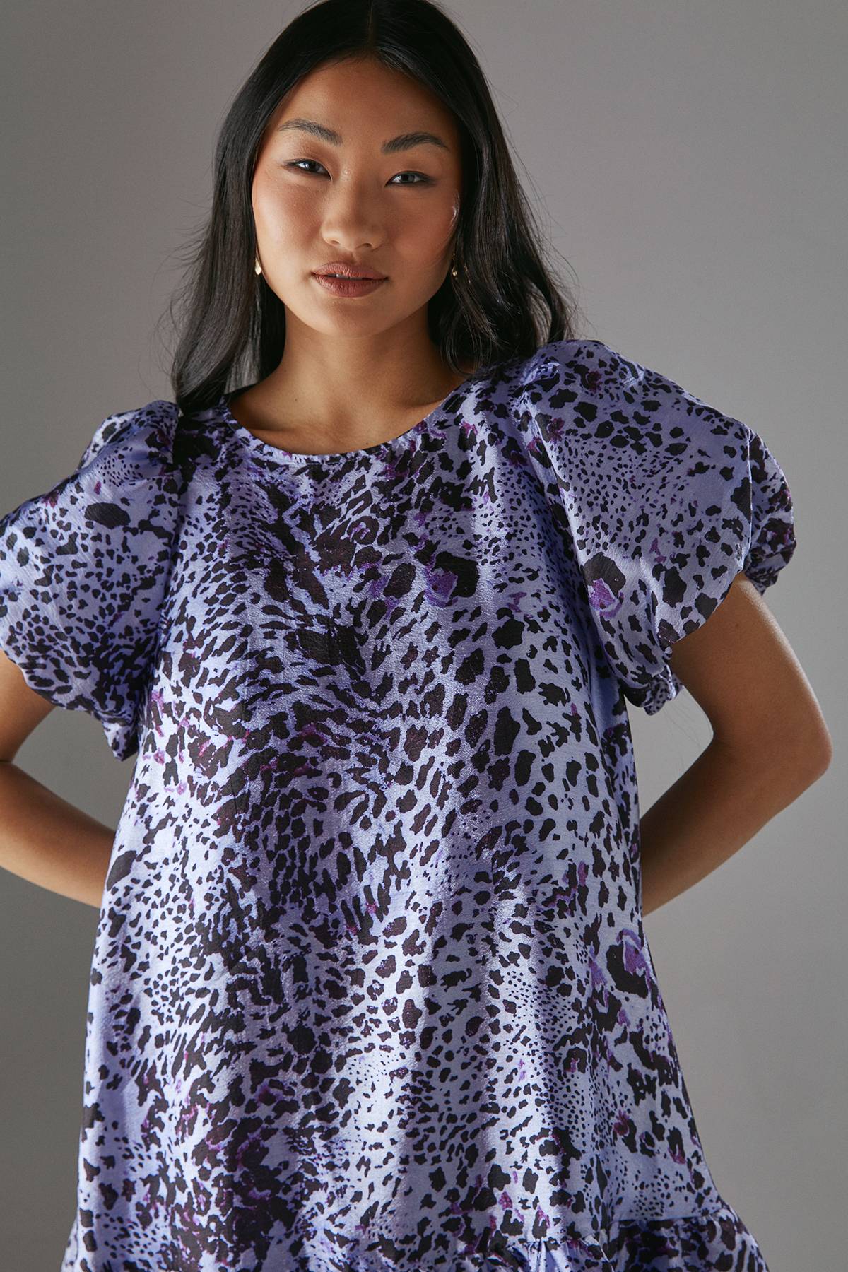 Warehouse Petite Robe Mini Évasée en Organza à Manches Bouffantes