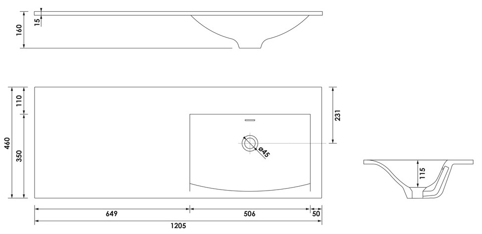 Brauer Glacier wastafel fine stone 120cm rechts zonder kraangat wit glans