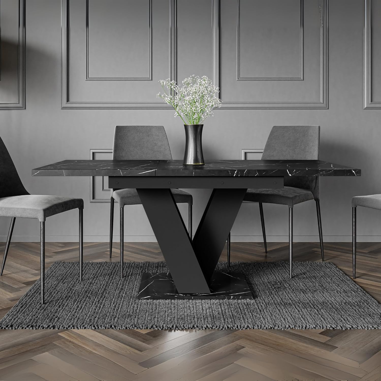 Esstisch Ausziehbar Schwarz Malvi – Moderner Küchentisch 120-160 cm für 4–6 Personen | Einfache Montage | Ideal für Esszimmer & Küche | Dining Table