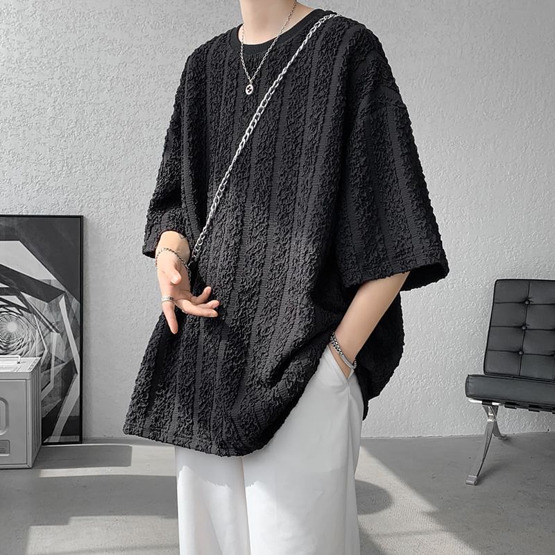 Freehop - Gestreept oversized T-shirt met ronde hals en elleboogmouwen