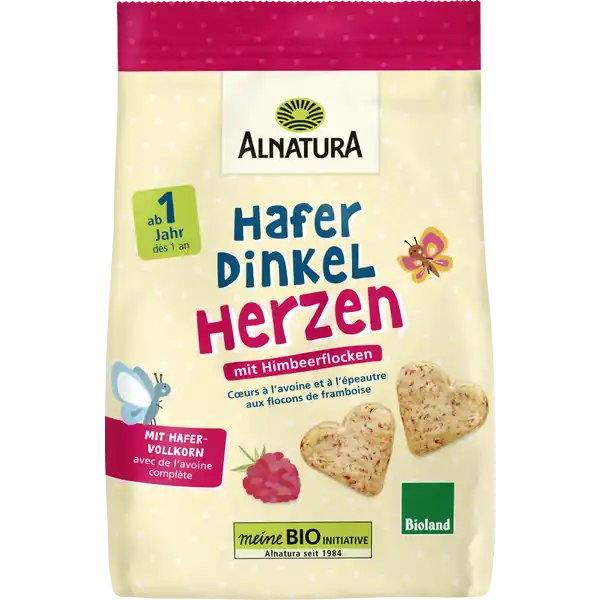 Bio Hafer-Dinkel-Herzen mit Himbeerflocken Bioland
