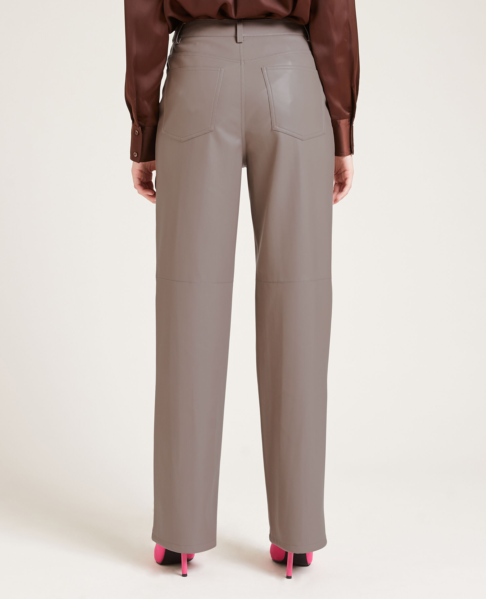 Pantalon droit en simili cuir - Taupe