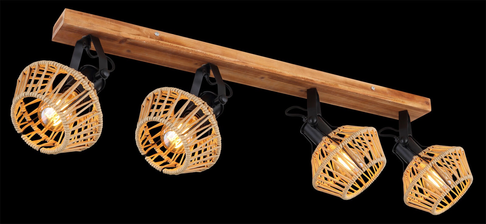 GLOBO Retrofit Deckenlampe mit 4 Spots VALLI 80 cm schwarz /Hanf beige