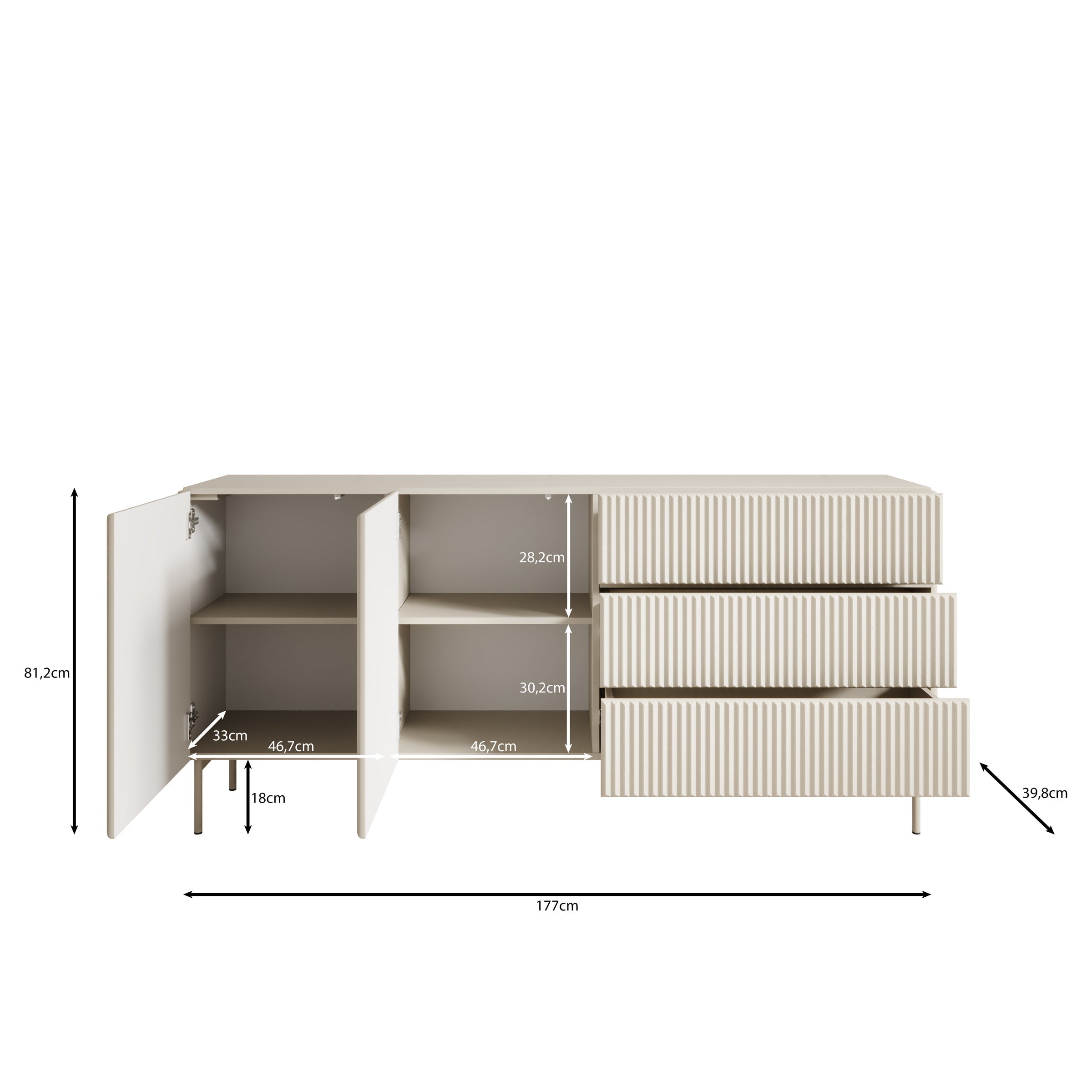 Meubella - Marajo - Dressoir - Beige - 177 cm