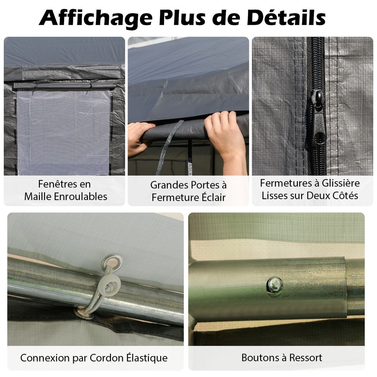 Abri de Voiture 595 x 300 cm Extérieur Tente de Garage avec 8 Parois Latérales Amovibles Portes Enroulables Fenêtres Ventilées Gris - Lidl-Manfred