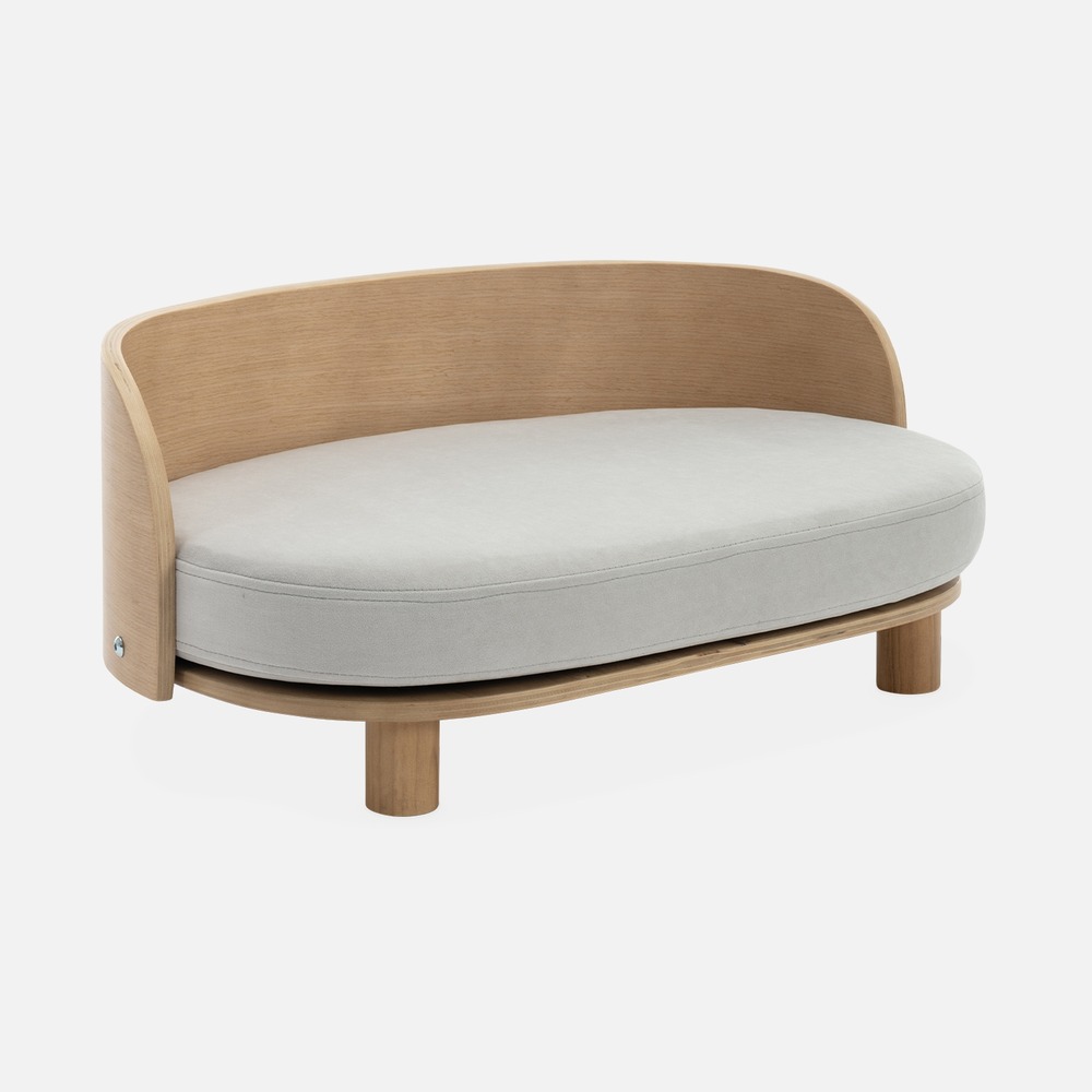 Panier gris clair pour chien et chat. Lit pour animaux en bois