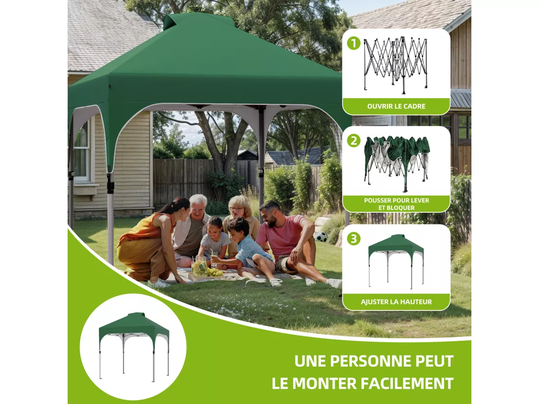 YITAHOME Tonnelle Pop-up Instantanée 3 x 3 m - Pliable - avec Sac à Roulettes - pour Terrasse - Marchés - Plage - Vert