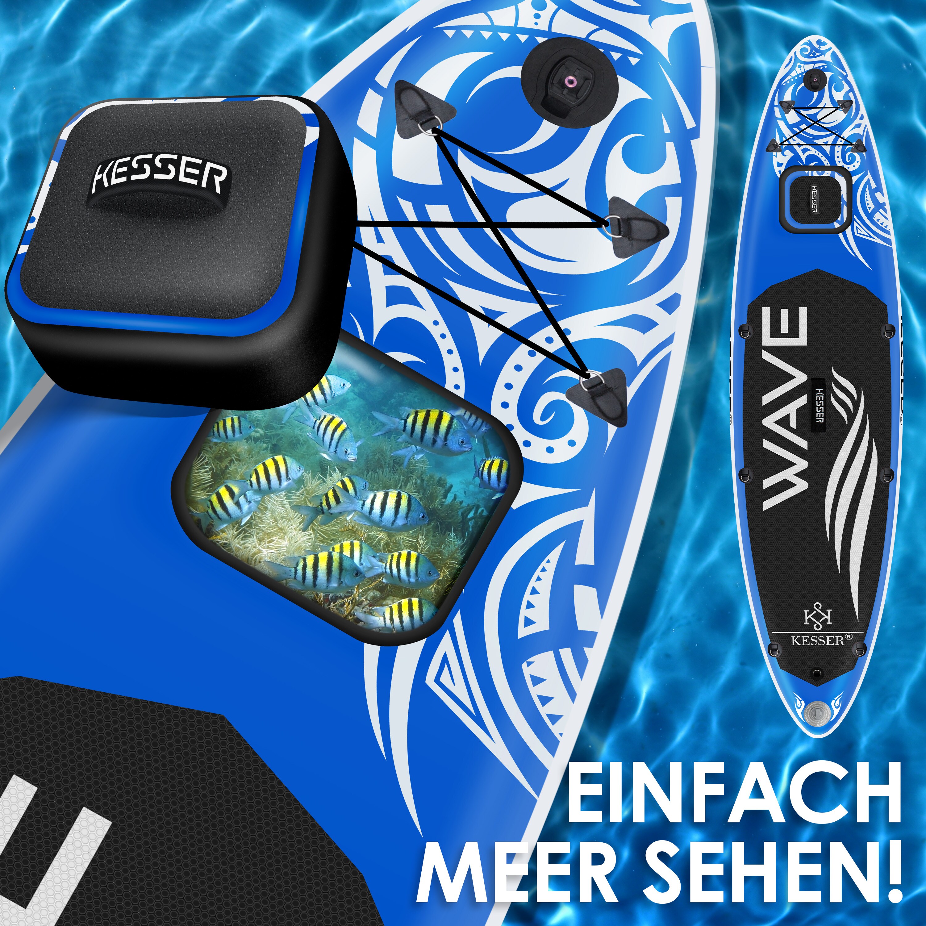 KESSER® SUP Board Aufblasbar Set mit Sichtfenster Stand Up Paddle Board Premium Surfboard Wassersport | 6 Zoll Dick| Komplettes Zubehör | 130kg